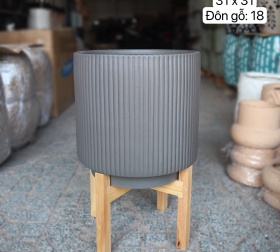 CHẬU TRỤ XÁM VÀ ĐÔN GỖ