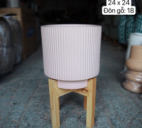 CHẬU TRỤ MEN HỒNG VÀ ĐÔN GỖ