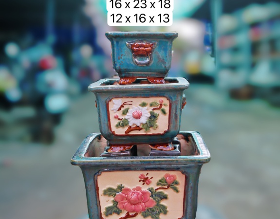 BỘ BA CHẬU VUÔNG HOA MẪU ĐƠN